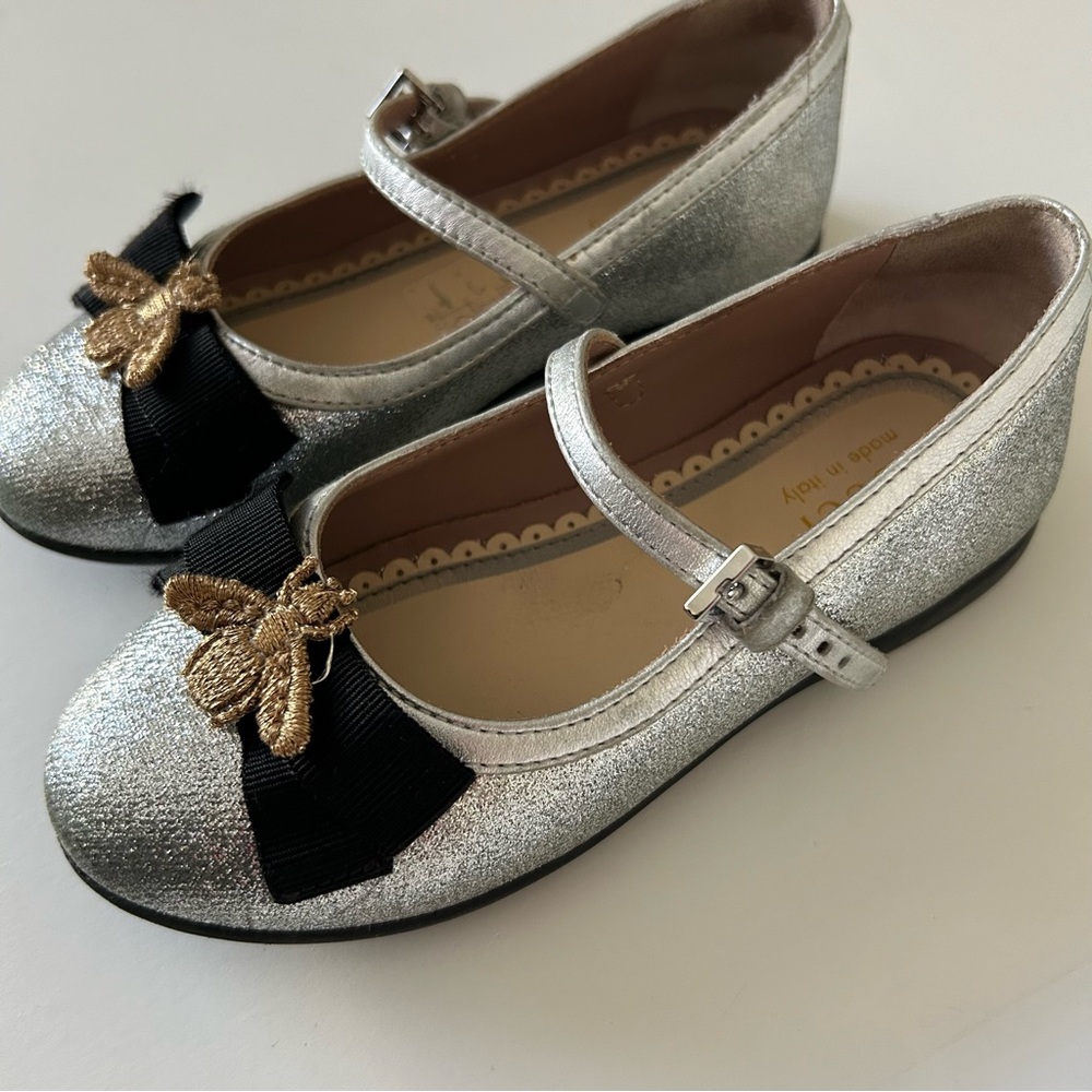 Gucci Toddler Metallic Sparkly Leather Mary Jane Flat Round Toe Shoes EU 25 - Picture 3 of 9